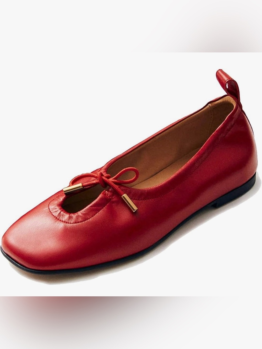 Red Ballet Flat with Bow Accent